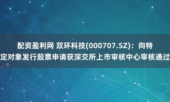 配资盈利网 双环科技(000707.SZ)：向特定对象发行股票申请获深交所上市审核中心审核通过